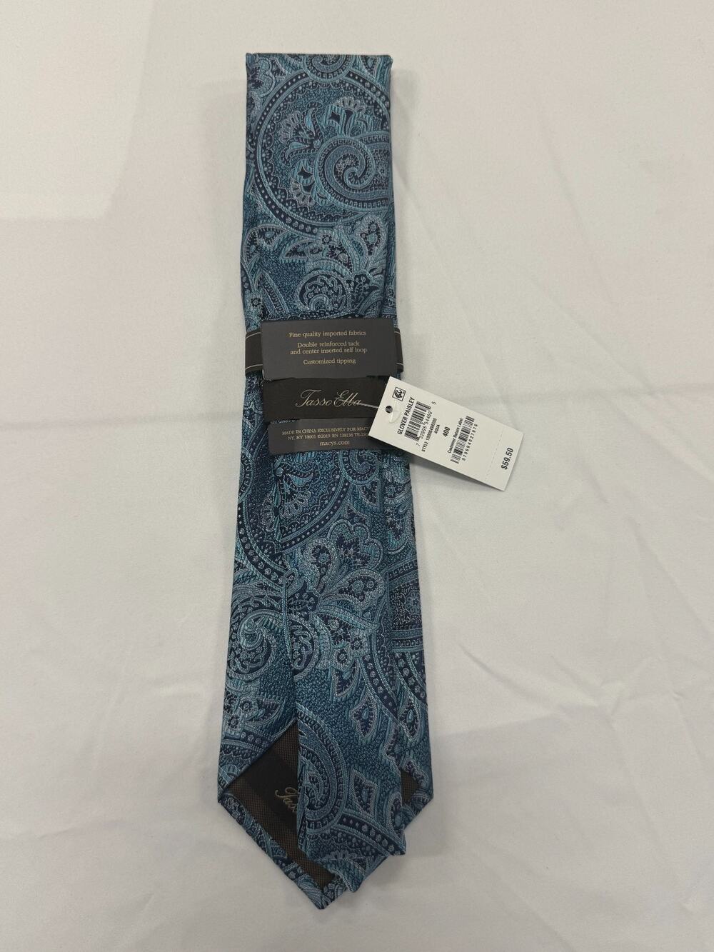 NWT Tasso Elba Aqua Blue Paisley Silk Neck Tie Men's Classic Dress Tie Macy's